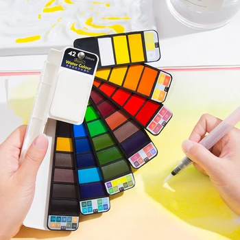 18/25/33/42 Farby Solid Akvarel Nastaviť Skladacie Vodné Farby Farby Vody Kefa Tvorivé Pigment pre Kreslenie, Písacie potreby