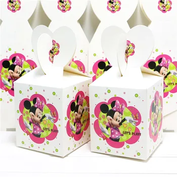18/30/42/54 ks Minnie Mouse Deti Láskavosti Darčeky Boxy Baby Sprcha Dekorácie Papier Minnie Popcorn Happy Birthday party Dodávky