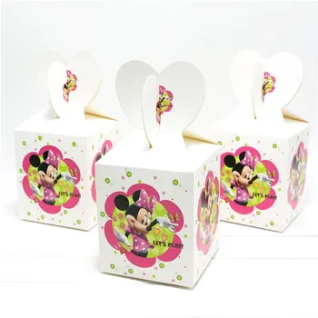 18/30/42/54 ks Minnie Mouse Deti Láskavosti Darčeky Boxy Baby Sprcha Dekorácie Papier Minnie Popcorn Happy Birthday party Dodávky
