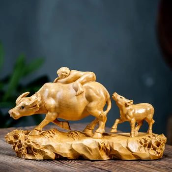 18 cm Pastier Kráv Detstva Čas drevorezbárstvo Zvierat drevorezbárstvo Domáce Dekorácie Čínske Feng Shui Remesiel Domáce Dekorácie