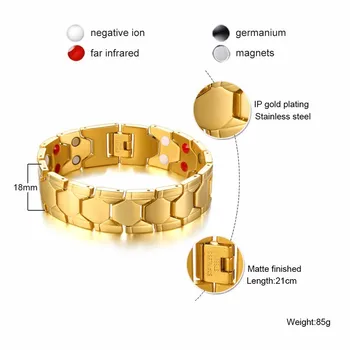 18 mm 4 Elements Terapia Bio Energetický Náramok pre Mužov Pokovovanie Zlaté Nehrdzavejúcej Ocele Muž Šperky