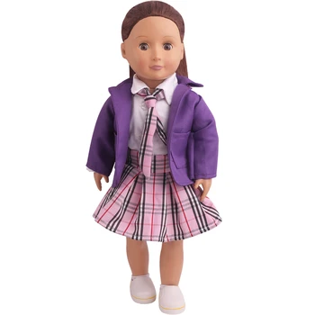 18-palcové Dievčatá bábiky oblečenie Fialová školskú uniformu sukne vyhovovali 3 ks American nové narodený šaty Detské hračky fit 43 cm bábiky baby c791