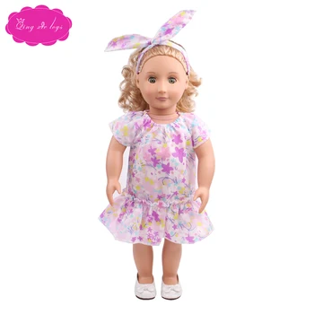 18-palcové Dievčatá bábiky oblečenie Multi-štýl lete tlač šaty + vlasy kapely Americký novorodenca šaty Detské hračky fit 43 cm bábiky baby c518