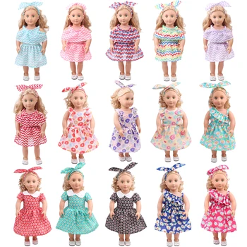 18-palcové Dievčatá bábiky šaty Letné tlač šaty + hlavový most Americký novorodenca sukne Baby hračky fit 43 cm bábiky baby c528-c529