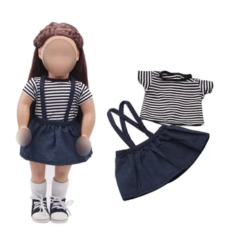 18-palcové Dievčatá bábiky šaty Mládež vyhovovali pruhované tričko + navy Americký new born oblečenie, hračky pre deti fit 43 cm baby príslušenstvo c258