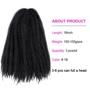 18-palcové Pure Color Marley Sieťky na Vlasy Háčkovanie Kinky Afro Syntetické Pletenie Vlasy Háčkovanie Sieťky, predlžovanie Vlasov Bulk Čierna Hnedá
