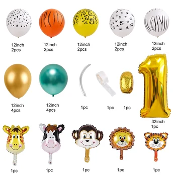 18pcs Jungle Zvierat Balóny Nastaviť Kovové Latex Baloon Zlato Číslo Globos Narodeninovej Party Dekorácie, Detský Baby Sprcha Balóny