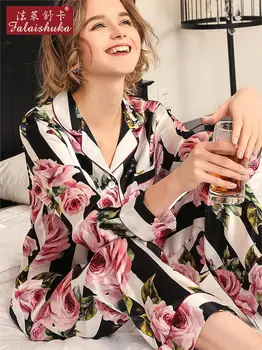 19 momme čerstvé kvety originálne hodvábne pyžamo sady ženy Elegantné dlhé rukávy čistý moruša hodváb dámske pyžamá sleepwear