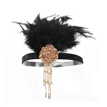 1920 gatsby retro diamond-pokrytej čierne pierko headpiece a Svadobné loptu banquet strapec headdress