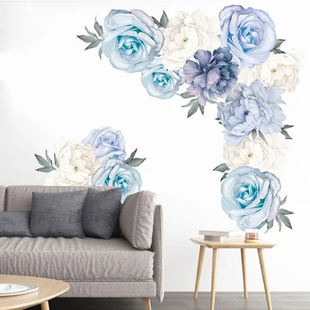#1Light Modrá Pivónia Stenu, Nálepky s kvetmi pre domáce dekorácie#1