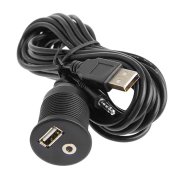 1m/2m Auto Dash Doskové 3,5 mm USB 2.0 AUX Zásuvka Predlžovací Káblik Panel Kábel