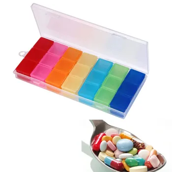 1pc 7-farebné Pilulky Prípade Poli Medicíny Prípade Organizátor Týždeň Skladovanie Držiteľa Prípade Pre Medicínu Drogových Pilulku Jewlly Prípade, 7 dní 21 Slot Hot