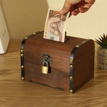 1PC Drevené Prasiatko Safe Money Box Úspory drevorezbárstvo Ručné Vintage Retro Dieťa Hotovosti Mince úložný box Vysokej Kvality Dary