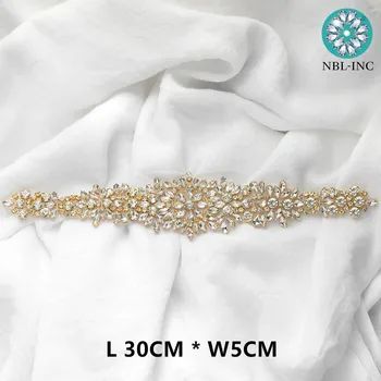 (1PC) Gold crystal svadobné drahokamu nášivka pás svadobné krídla pre svadobné šaty, doplnky WDD0238