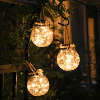 1pc Romantický Solárne Crack Loptu Skleného pohára Svetlo Medený Drôt Lampa Vianočné Vonkajšie Záhradné Dekorácie