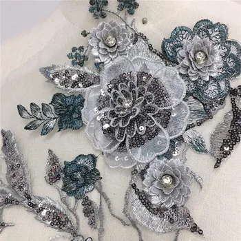 1pcs nádherné perly korálkové 3d kvet čipky nášivka s flitrami výšivky oka šitie látky trim na večerné šaty,handričkou