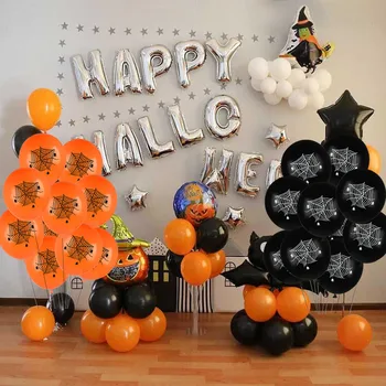 1Set Halloween Party Dekorácie Bat Spider Tekvica Balóny Latexové Nafukovacie Vzduchu Hélium Balón Šťastný Halloween Banner Domova