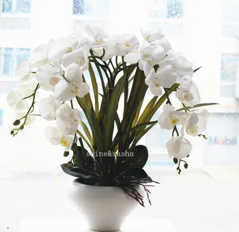 1set veľká veľkosť latex skutočný dotyk umelý kvet orchidea usporiadanie bielej orchidey Phalaenopsis princezná kvet č váza