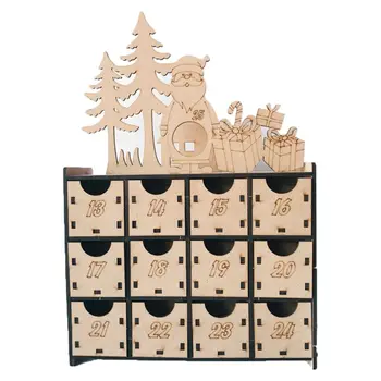 1Set Vianočné Drevené Časovač Adventný Kalendár Box DIY 24 Zásuvky Candy Darčekové Krabice