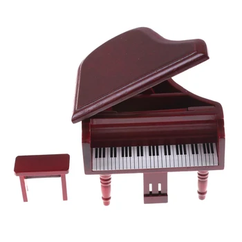 1Set Červená Grand Piano Model S Hudbou Stolice Hudobný Nástroj Miniatúrne Zobrazenie Modelu Najlepší Darček Pre Dieťa A Rodinu