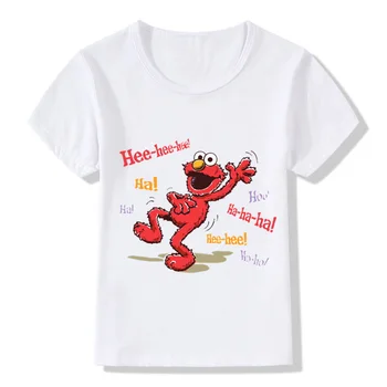 2-14 Rokov Deti Sesame Street Elmo Tlač Funny T shirt Dieťa Dievčatá Cartoon Letné Topy Deti Veľký Ležérne Oblečenie, ooo2413