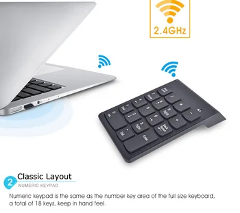 2.4 G Wireless Mini Digitálny Keyboard 18 Kľúče USB Počet Numerická Klávesnica Podložka Pre Notebook PC Prenosný Ploche