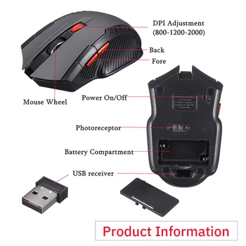 2.4 G Wireless mouse Optical 6 Tlačidiel myši hráč USB Prijímač 1600DPI 10M wireless Mouse gaming mouse Na PC Prenosný počítač