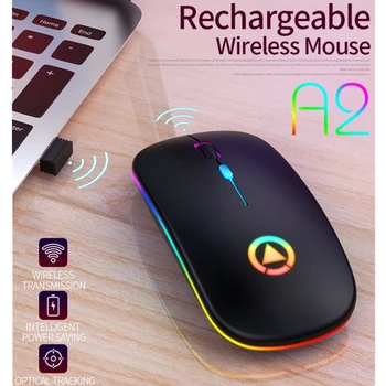 2.4 GHz Wireless Mouse Wireless & Káblové pripojenie (voliteľné) Ultra Slim Optická Myš Nabíjateľná RGB Myš Pre PC, Notebook, Tichý USB Myši
