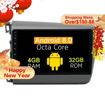 2 din Android 8.0 Auto multimediálny prehrávač Rádio hlavy jednotky Na Honda Civic 2012 2013 gps navigácie Stereo žiadne dvd octa-core