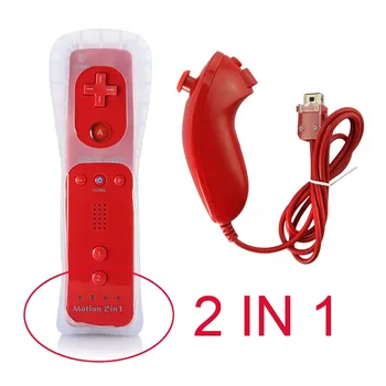 2-in1 Bezdrôtový Diaľkový ovládač a Nunchuk ovládač pre Nintendo Wii s MOTION PLUS Ochranný Silikónový Prípade + Remienok na Ruku
