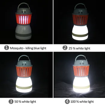 2 in1 Prenosné Svietidlo LED Camping Ľahké Nepremokavé Mosquito Killer Lampa Pest Repeller 2000mAh Nabíjateľná Batéria Darček
