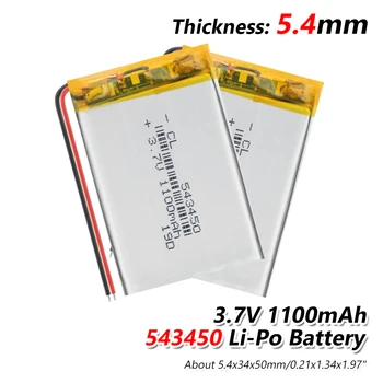 2 ks 3,7 V 543450 1100mAh Li-polymer Batérie 543450 Lítium-Polymérová Náhradné Batérie Pre DVR MP4 GPS POLOVICE Mobilný Telefón