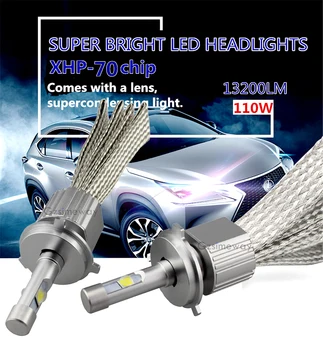 2 KS Auto LED Reflektor H11 Auta H4 H7 H8 H9 H16 9005 HB4 HIR2 xhp70 6000K 110W 13200LM 9004/7 H13 D2H D2S Auto Styling Hmlové Svetlomety