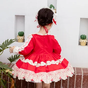 2 KS Batoľa Dievča Lolita Princezná Šaty Deti Červená španielsky Frock Jeseň Dievčatká Vianoce Zdobiť Dieťa Španielsko Vestidos