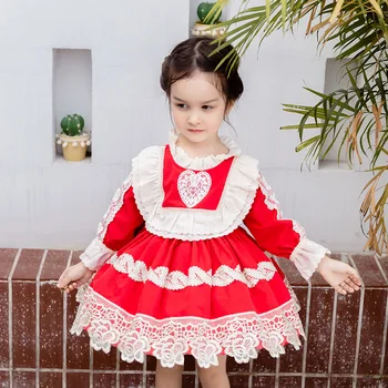 2 KS Batoľa Dievča Lolita Princezná Šaty Deti Červená španielsky Frock Jeseň Dievčatká Vianoce Zdobiť Dieťa Španielsko Vestidos