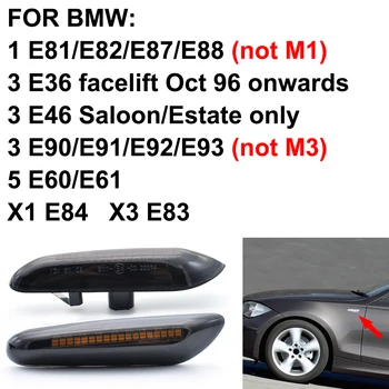 2 ks Dynamické Bočné Obrysové Prúdi Svetlo Pre BMW E46 E90 E83 E X1 X3 Auto Styling Led Strane Indikátor Zase Signálneho Svetla Údené Objektív