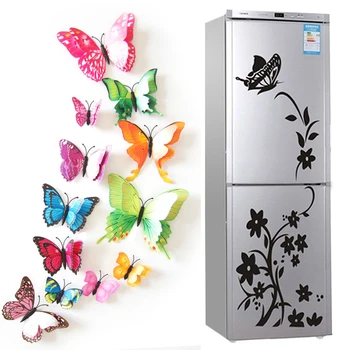 2 KS Motýľ Kvety PVC Nálepky na Stenu-Nálepky 3D Dvojvrstvové Farebný Motýľ Magnetické Dekoratívne Samolepky Domova