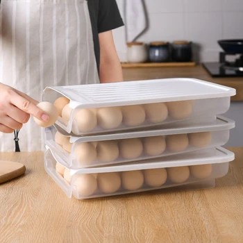 2 Ks Plastových jednovrstvové Vajcia Políčko Kôš Organizátor Vajcia Držiak pre Chladnička Vajec Skladovanie Nádoby Domácej Kuchyni Prípade