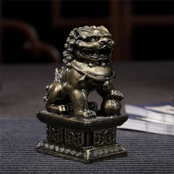 2 ks Čínskych Lions Sôch Budhu Bronzové Ozdoby Živice Muž-vyrobené z Jade Kameňa Zvieratá Socha Figúrky Sochy Domáce Dekorácie