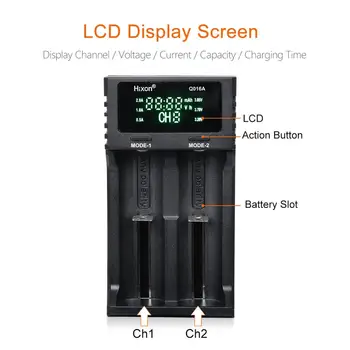 2 Solts Inteligentný LCD Nabíjačka pre Li-ion / IMR/LiFePO4 26650 18650 17500 16340(CR123A) a Ni-MH/Cd AA, AAA, A, SC, C veľkosť