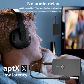 2 v 1, Bluetooth 5.0 vysielač a prijímač APTX bezdrôtové audio 3,5 mm jack pomocné adaptér pre auto hudobný prehrávač TV headset