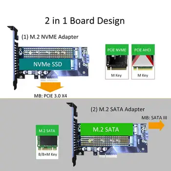 2 v 1 M. 2 PCIE Adaptér s M. 2 Chladič pre M. 2 PCIE SSD (Kľúč-M) a M. 2 SATA SSD (Tlačidlo B/B+M)