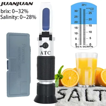 2 v 1 s Brixovou Salinity Refraktometer 0-28% Brix 0-32% Concensation Cukru Meter Slanej Vode Test Salinometer S ATC 20% zľava