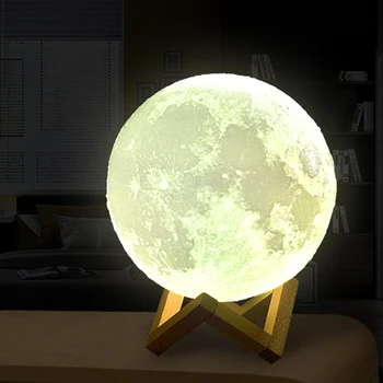 2 Zmena Farby 3D Ľahký Dotyk Prepínač Nabíjateľná Mesiac Lampa 3D Tlač Lampa Mesiac Spálňa Skrinka Nočné Svetlo Kreatívne Darčeky