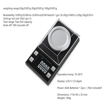 20 g/50 g/100 g 0.001 g Vysoko Precízny Digitálny Mini Pocket Šperky, Zlato Stupnice s Podsvietenie LCD Displeja Rovnováhu 30% off