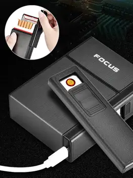 20 Pack Kovové Cigariet Prípade S Odnímateľnou USB Nabitá Elektronické Ľahšie Tvorivé Cigariet Box Cigariet Držiteľ