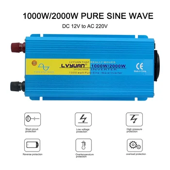 2000W čistá sínusová vlna menič DC12V Na AC220V 230V autocamping LOĎ Prevodník Napätia transformátor 3.1 2 USB EÚ PLUG modrá