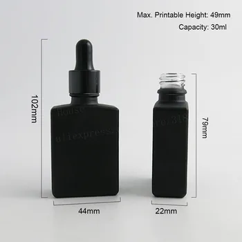 200pcs/veľa 30 ml Mráz čierny štvorec na ploché sklo fľaše s hliníkovým kvapkadla 1 oz Prázdne sklenené pipety kontajner