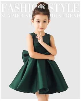 2016 Baby Girl Zelená/Biela/Červená Satin Princezná Šaty s Veľkým Luk Deti Svadobné Šaty Dojčatá Bridesmaid, Oblečenie Letné Vestidos