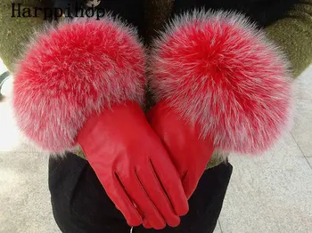 2017 ženy, nový štýl, jeseň, zima prišla vysoký stupeň módne mäkké kožené teplé, hrubé reálne fox kožušinové rukavice prstové